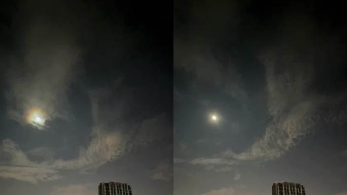 竖版中秋月圆城市天空夜景彩云追月延时竖屏