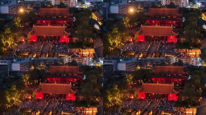 四川德阳文庙夜景全景航拍