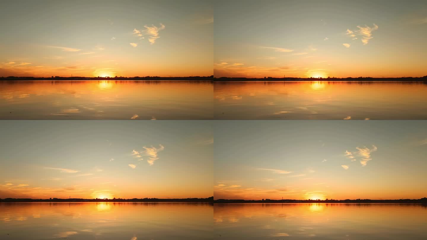 黄昏湖面落日横屏4k拍摄