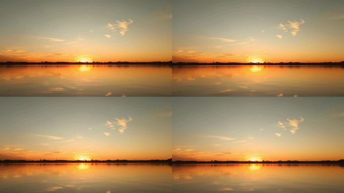 黄昏湖面落日横屏4k拍摄
