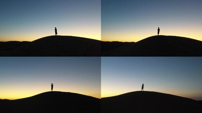 4K原素材-航拍腾格里沙漠中的女孩