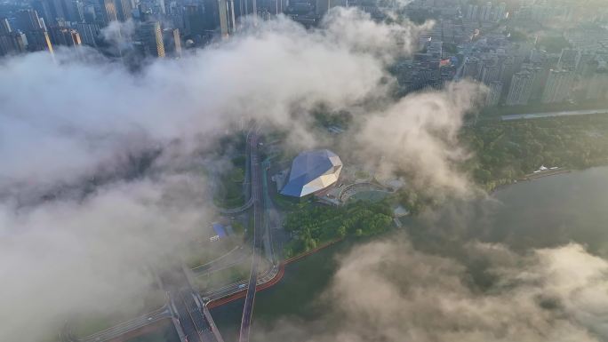 辽宁沈阳盛京大剧院大钻石航拍云海