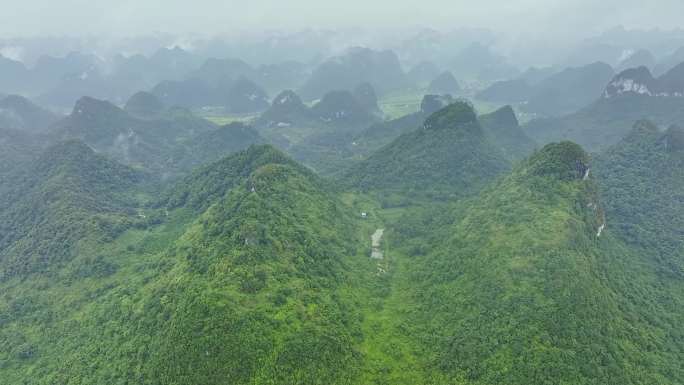 航拍中国广西百色靖西化峒镇山岭风光