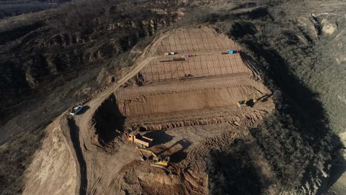 航拍黄土高原工程建设