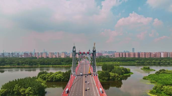 中国辽宁沈阳浑河东塔桥城市风景航拍