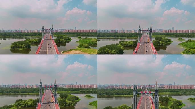 中国辽宁沈阳浑河东塔桥城市风景航拍