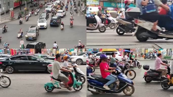 下班高峰市民开车头盔电动摩托车流百态城市