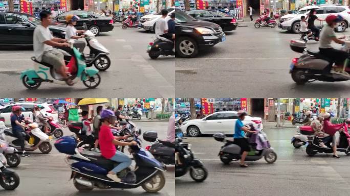 下班高峰市民开车头盔电动摩托车流百态城市