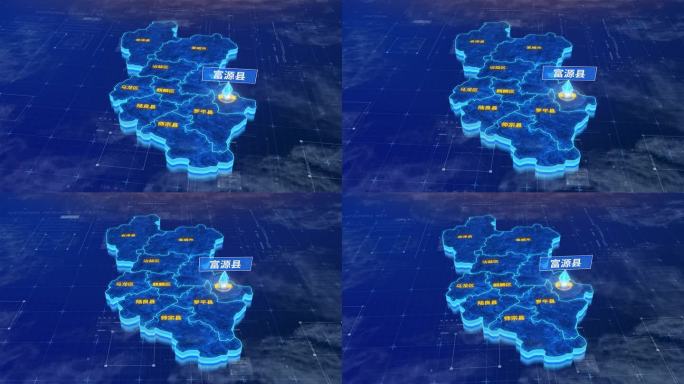 曲靖市富源县蓝色三维科技地图