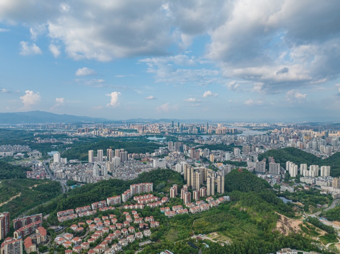 5K延时摄影大湾区惠州市城市大景鸟瞰图