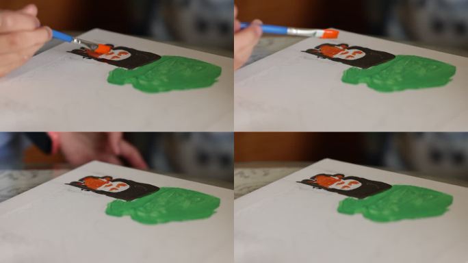 小孩画画涂抹颜料丙烯色彩画笔绘画油画布