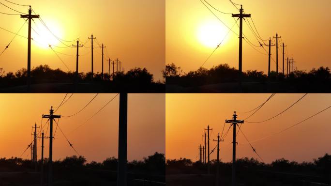 沙漠夕阳电线杆01