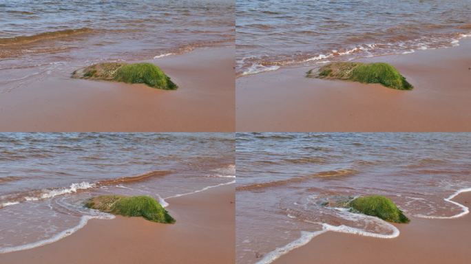 加拿大天然沙滩风景，海浪