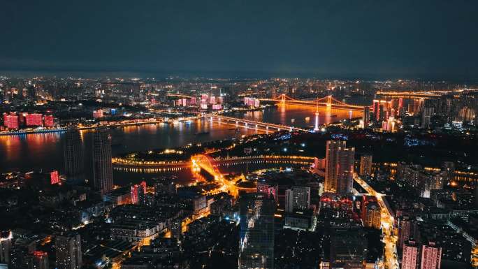 湖北武汉城市地标长江黄鹤楼夜景