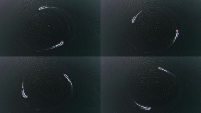 航拍 凤凰湖上摩托艇玩出的太极图