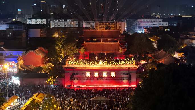 德阳文庙中秋国庆假日旅行人流和夜景