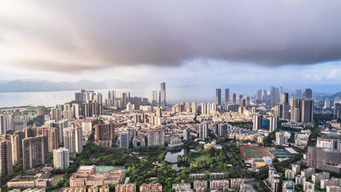 暴雨中深圳南山蛇口大气航拍延时摄影