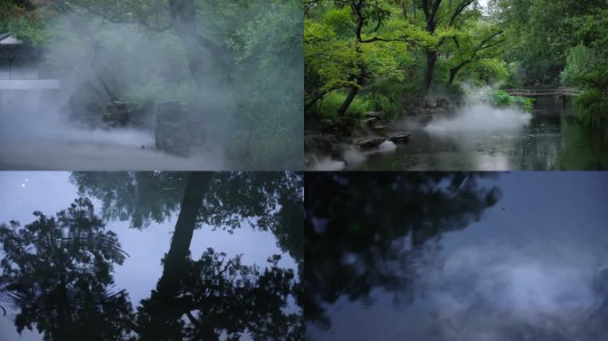 苏州园林拙政园氛围雨景