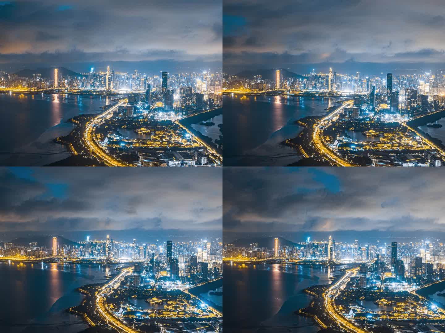 深圳南山区夜景大气航拍延时摄影