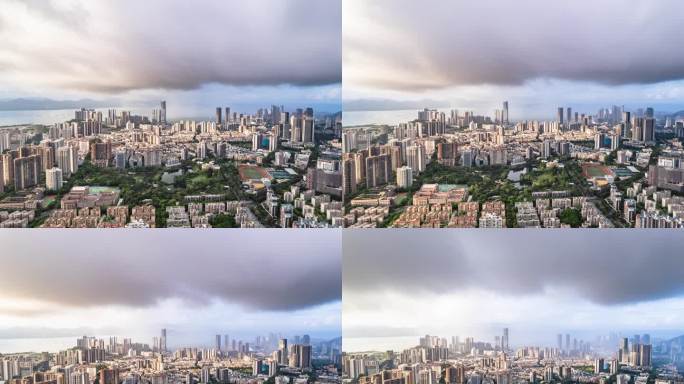 暴雨中深圳南山蛇口大气航拍延时摄影