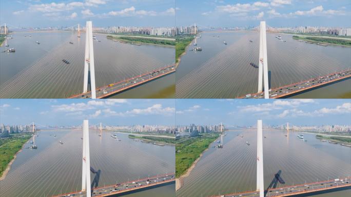 武汉江滩和长江大桥风光