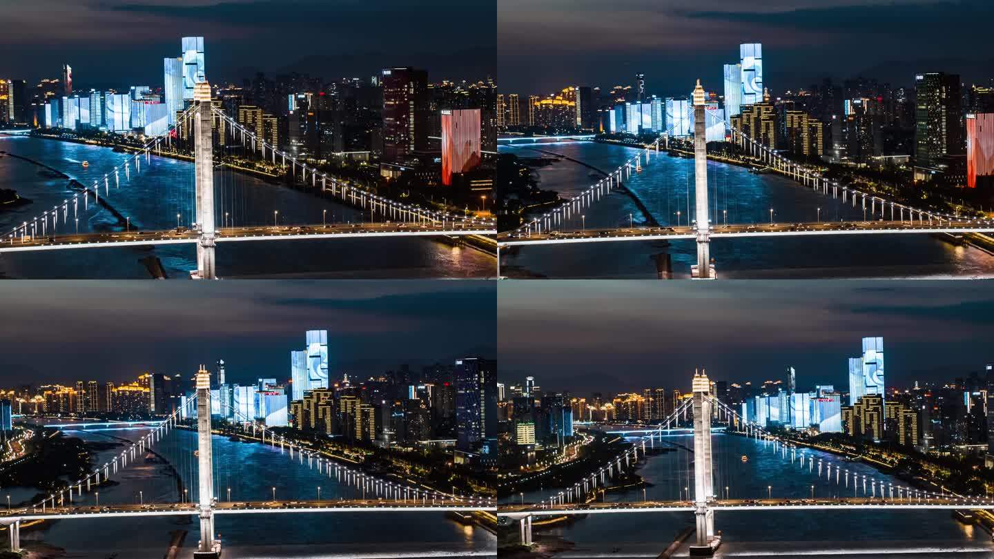福州闽江鼓山大桥CBD夜景航拍