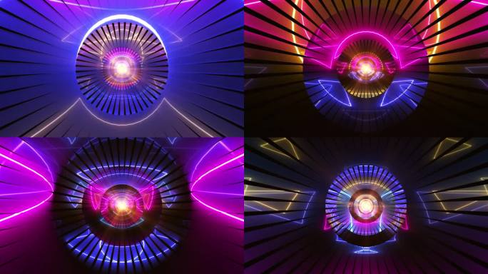 4K片状圆圈霓虹光圈光影光线隧道