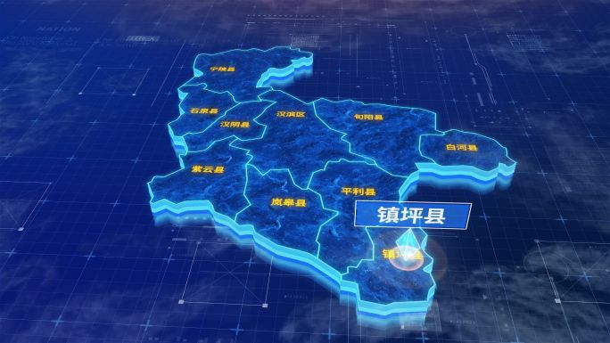 安康市镇坪县蓝色三维科技地图