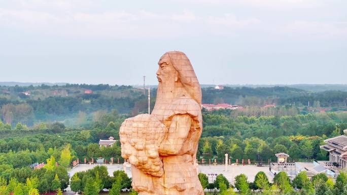 航拍随州炎帝神农故里神农尝百草塑像