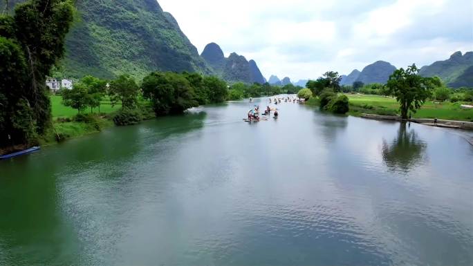 航拍 桂林遇龙河漂流 4K素材 原创