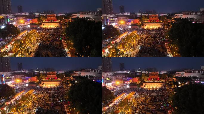 德阳文庙夜景人流和风景航拍实拍