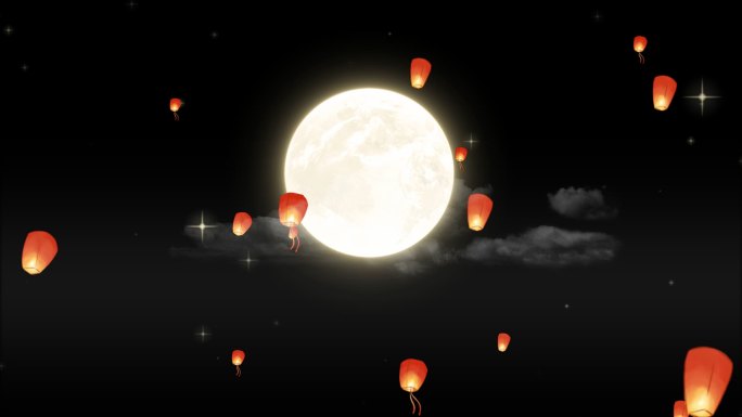 中秋满月放飞孔明灯视频背景