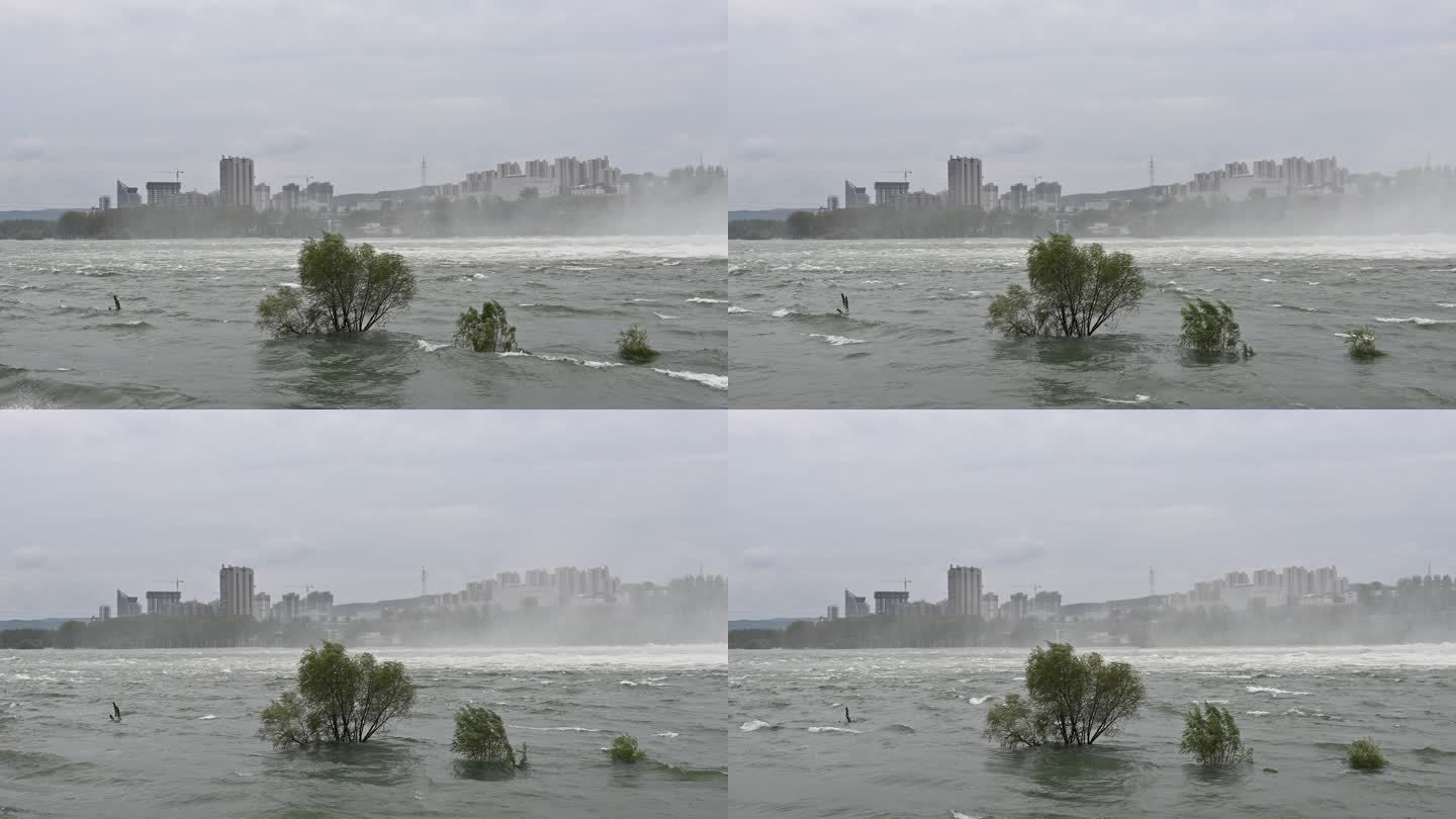 丹江口汉江河流泄洪涨洪水城市风光自然风景