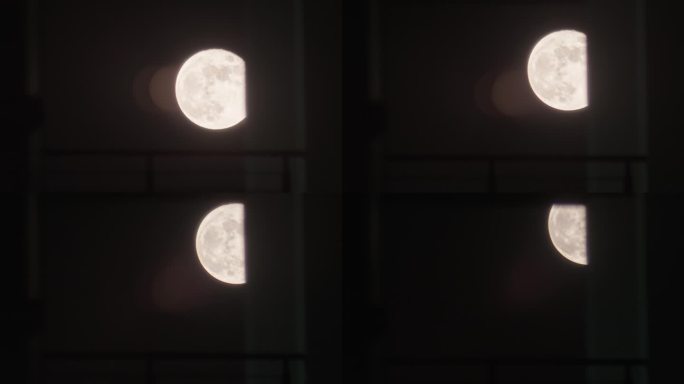 福州长焦中秋满月从走廊升起延时空镜
