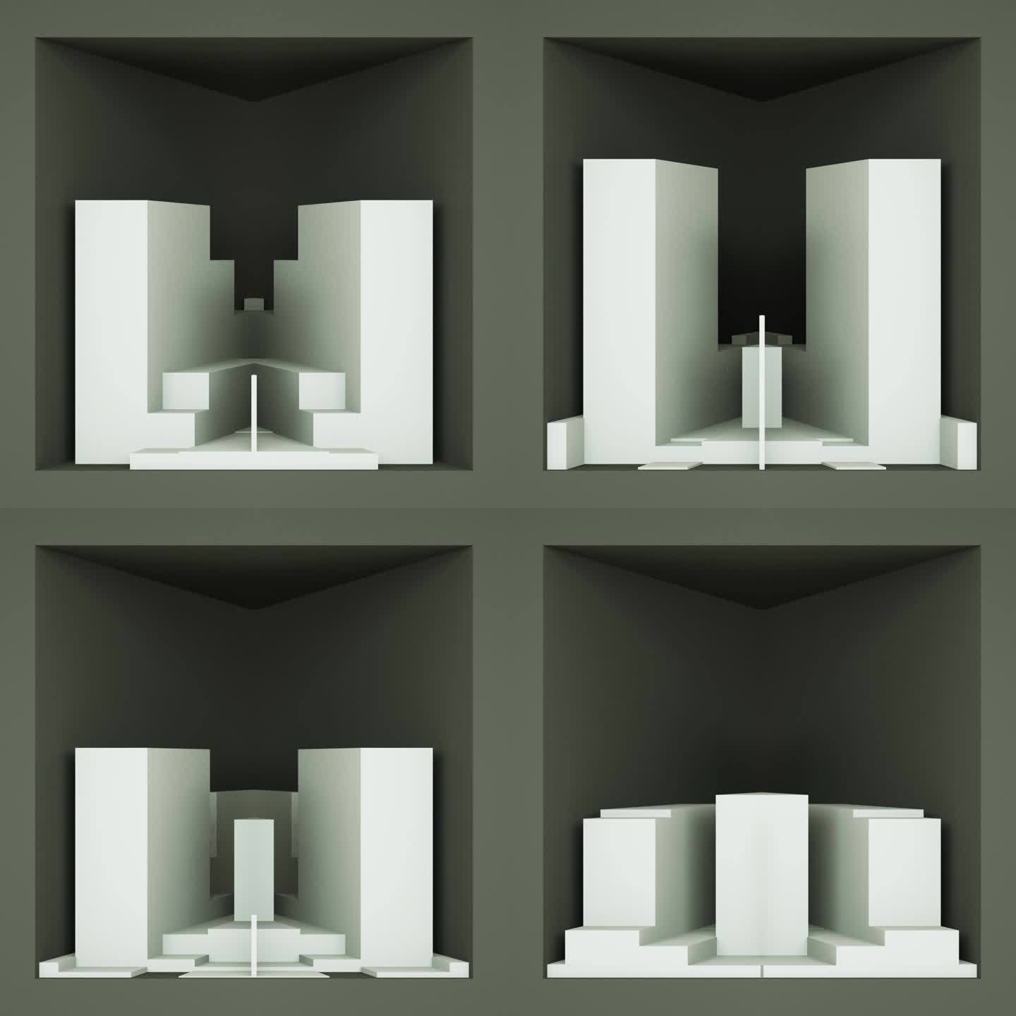 【裸眼3D】白色几何楼体概念投影立体空间