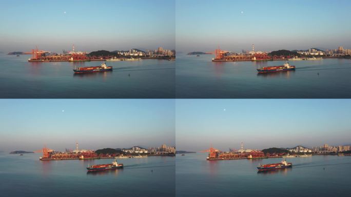 航拍清晨的码头