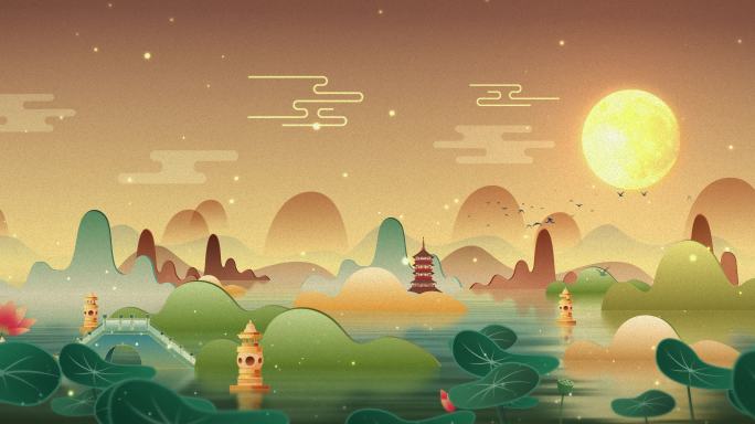 中国风明月山水背景素材