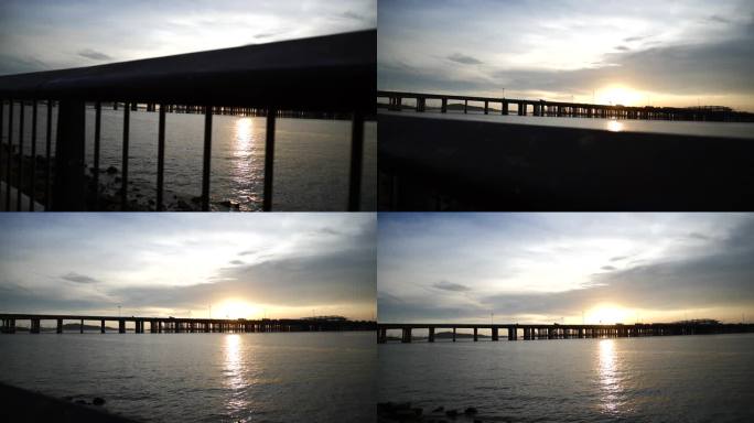 城市清晨黄昏桥梁海水跨海大桥逆光视频素材