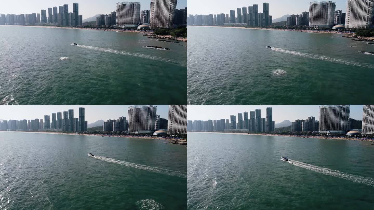 惠州十里银滩航拍跟随快艇