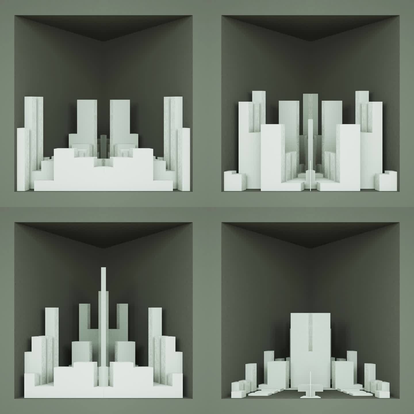 【裸眼3D】白色楼体几何概念投影立体空间