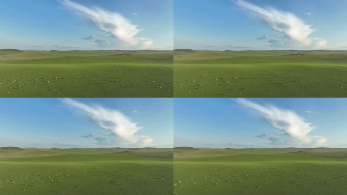 航拍呼伦贝尔草原牧场风光