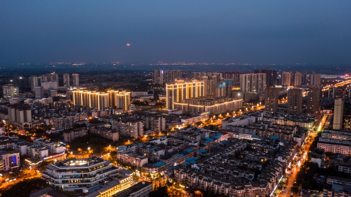 航拍城市夜景延时车流高楼大厦灯光