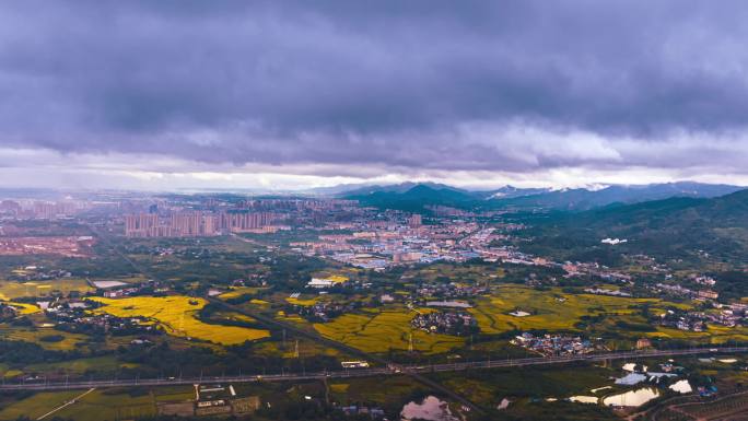 航拍桐城城市田园高空云海4K