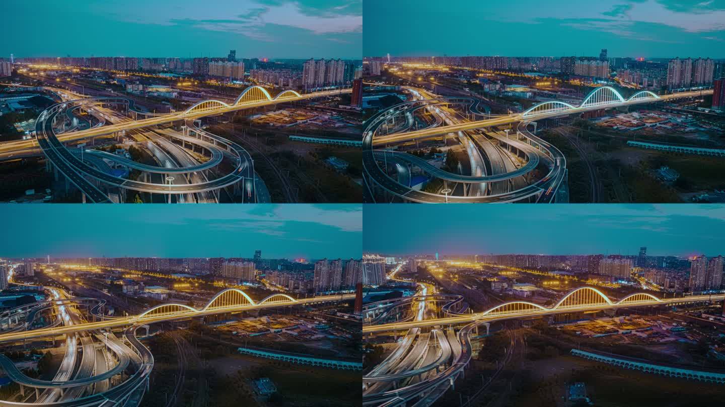 郑州北三环跨郑州铁路北站夜景航拍延时摄影