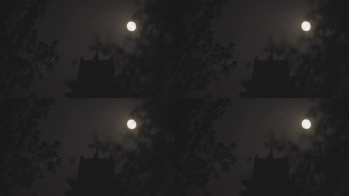 实拍月亮-夜晚古建筑-月圆之夜