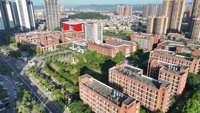 城市校园风光航拍学校建筑风景教学楼建筑