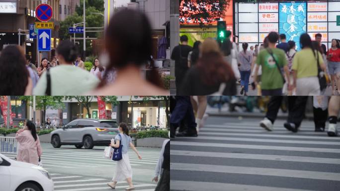 人行横道斑马线上的人群过马路合集