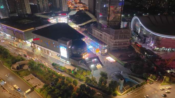 湖北武汉光谷国际广场航拍夜晚夜景车流交通