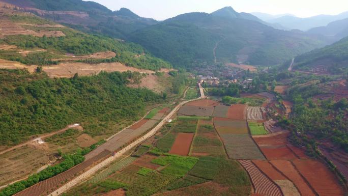 云南高山田野种植土地规划整改航拍