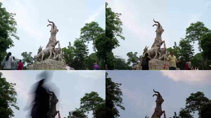 8K延时拍摄，羊城广州五羊雕像前游客打卡
